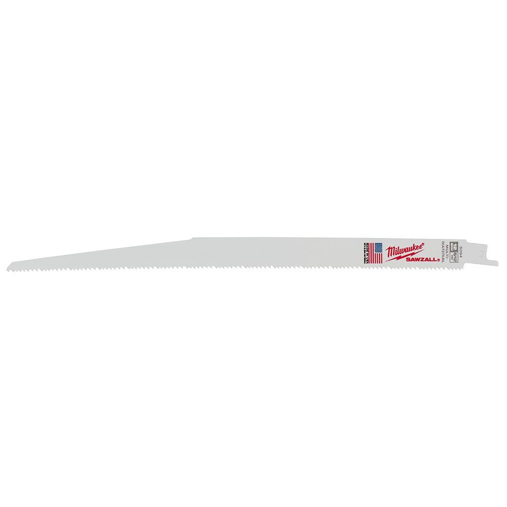 Milwaukee SAWZALL 48-00-5094 Straight Back Thin Kerf Reciprocating Saw Blade, 12 in L x 3/4 in W, 8/12 TPI, Bi-Metal Body, Universal/Toothed Edge Tang - Reciprocating Saw Blades