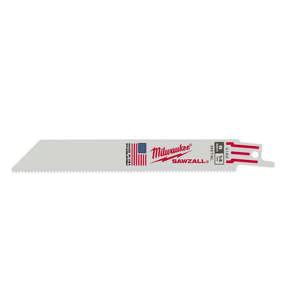 Milwaukee SAWZALL 48-00-5182 Double Duty Straight Back Thin Kerf Reciprocating Saw Blade, 6 in L x 3/4 in W, 14 TPI, Bi-Metal Body, Universal/Toothed Edge Tang - Reciprocating Saw Blades