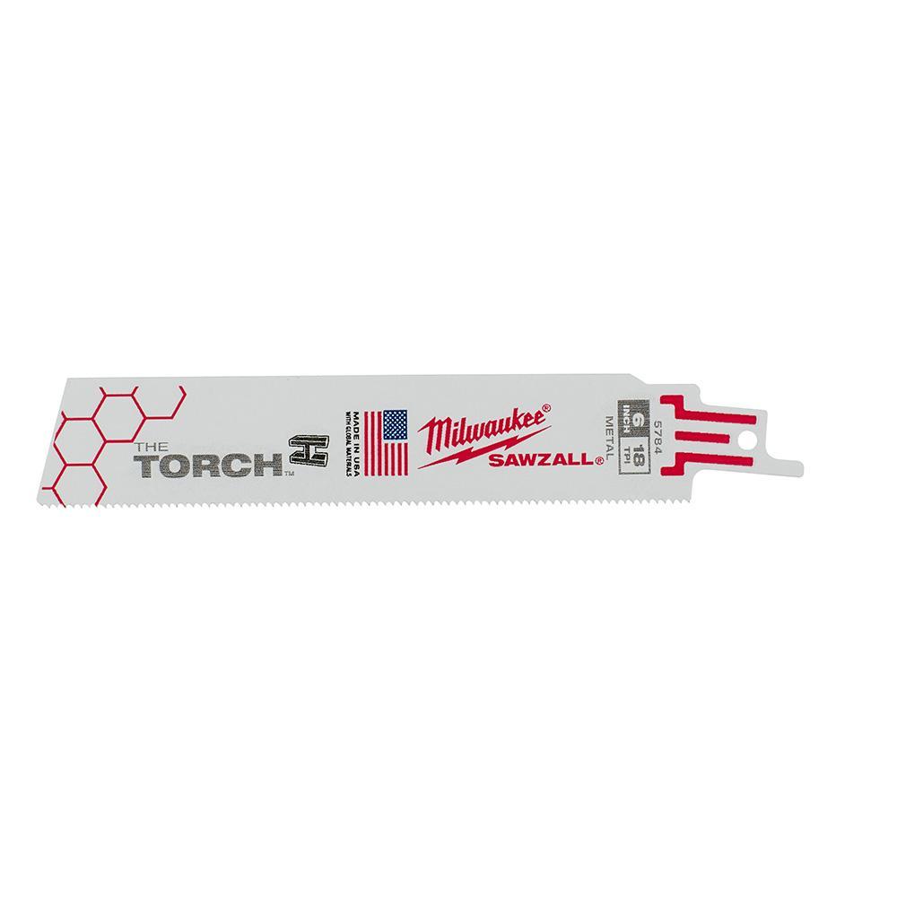 Milwaukee SAWZALL The Torch 48-00-5784 Demolition Straight Back Reciprocating Saw Blade, 6 in L x 1 in W, 18 TPI, Bi-Metal Body, Universal/Toothed Edge Tang - Reciprocating Saw Blades