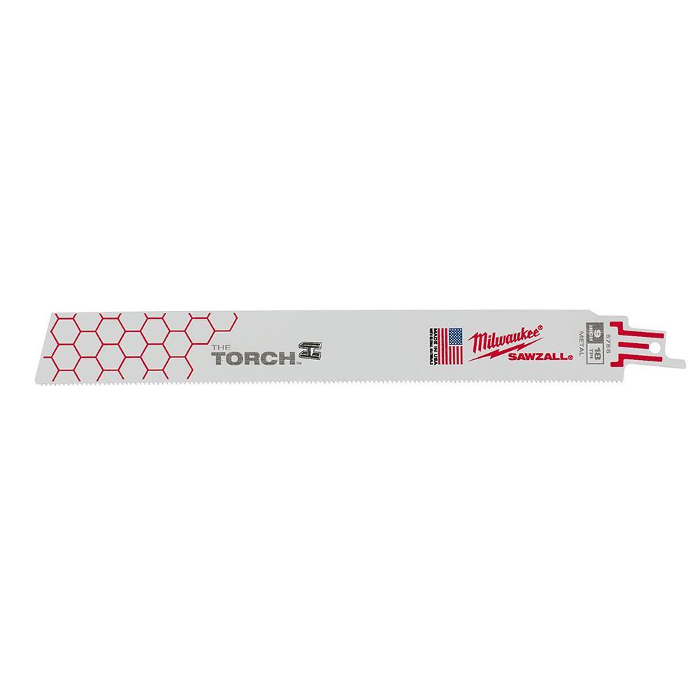 Milwaukee SAWZALL The Torch 48-00-5788 Demolition Straight Back Reciprocating Saw Blade, 9 in L x 1 in W, 18 TPI, Bi-Metal Body, Universal/Toothed Edge Tang - Reciprocating Saw Blades