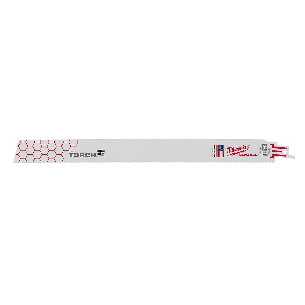 Milwaukee SAWZALL The Torch 48-00-5789 Demolition Straight Back Reciprocating Saw Blade, 12 in L x 1 in W, 18 TPI, Bi-Metal Body, Universal/Toothed Edge Tang - Reciprocating Saw Blades