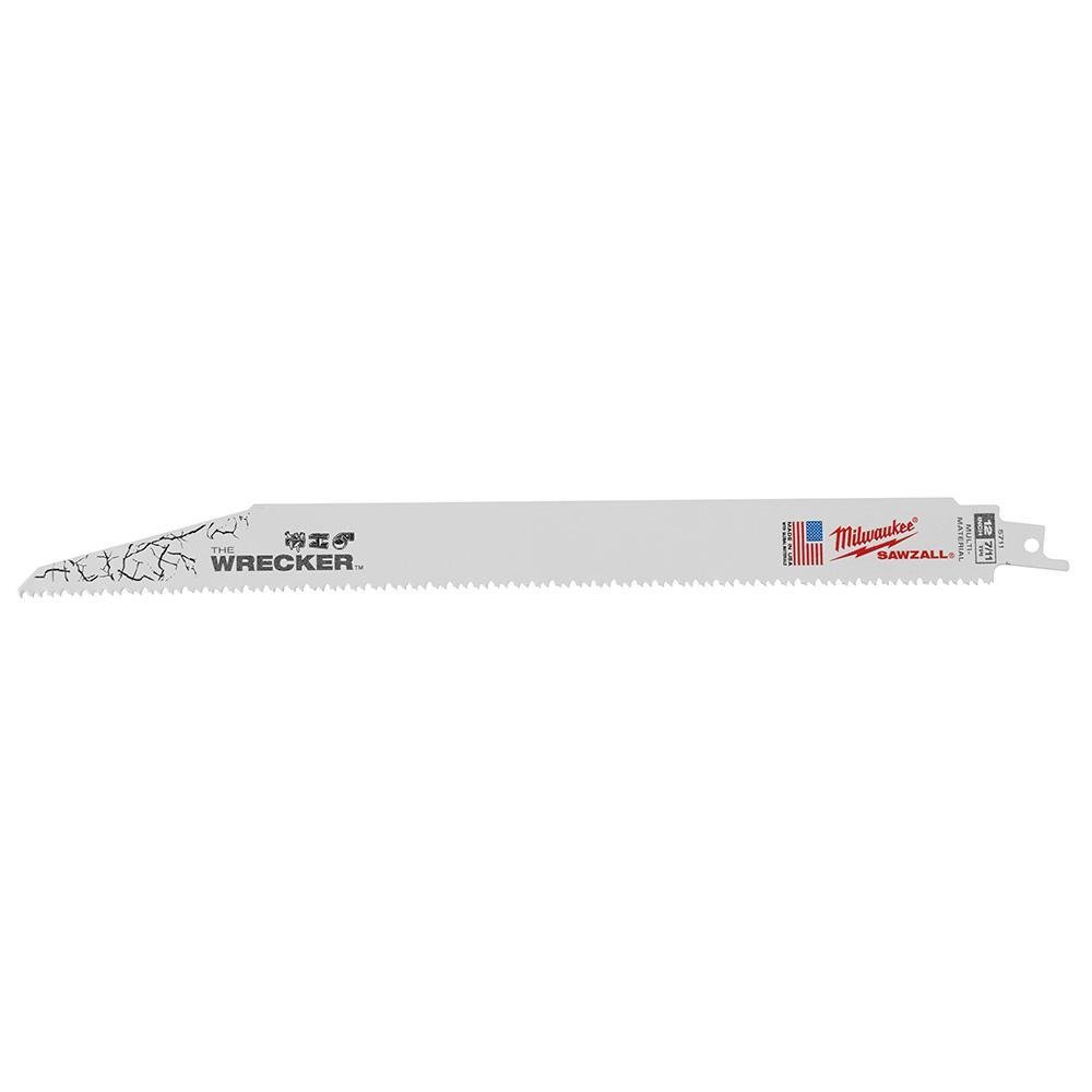 Milwaukee SAWZALL The Wrecker 48-00-5711 Demolition Straight Back Reciprocating Saw Blade, 12 in L x 1 in W, 8 TPI, Bi-Metal Body, Universal/Toothed Edge Tang - Reciprocating Saw Blades