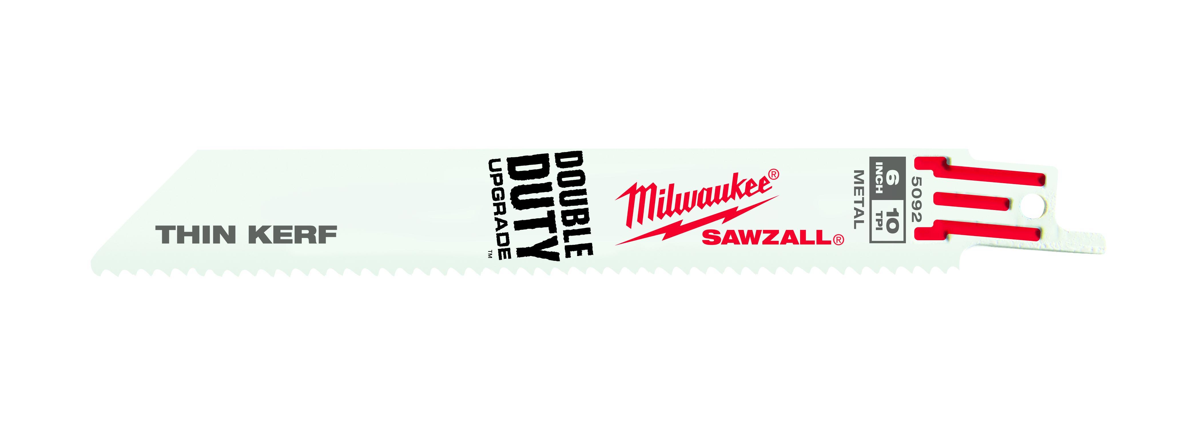 Milwaukee SAWZALL 48-01-6092 Double Duty Straight Back Thin Kerf Reciprocating Saw Blade, 6 in L x 3/4 in W, 10 TPI, Bi-Metal Body, Universal/Toothed Edge Tang - Reciprocating Saw Blades