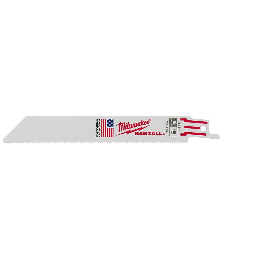 Milwaukee SAWZALL 48-01-6184 Double Duty Straight Back Thin Kerf Reciprocating Saw Blade, 6 in L x 3/4 in W, 18 TPI, Bi-Metal Body, Universal/Toothed Edge Tang - Reciprocating Saw Blades