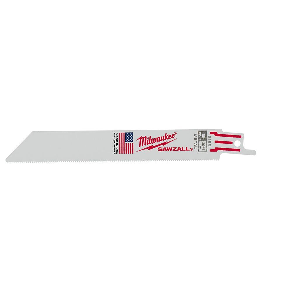 Milwaukee SAWZALL 48-01-6186 Double Duty Straight Back Thin Kerf Reciprocating Saw Blade, 6 in L x 3/4 in W, 24 TPI, Bi-Metal Body, Universal/Toothed Edge Tang - Reciprocating Saw Blades