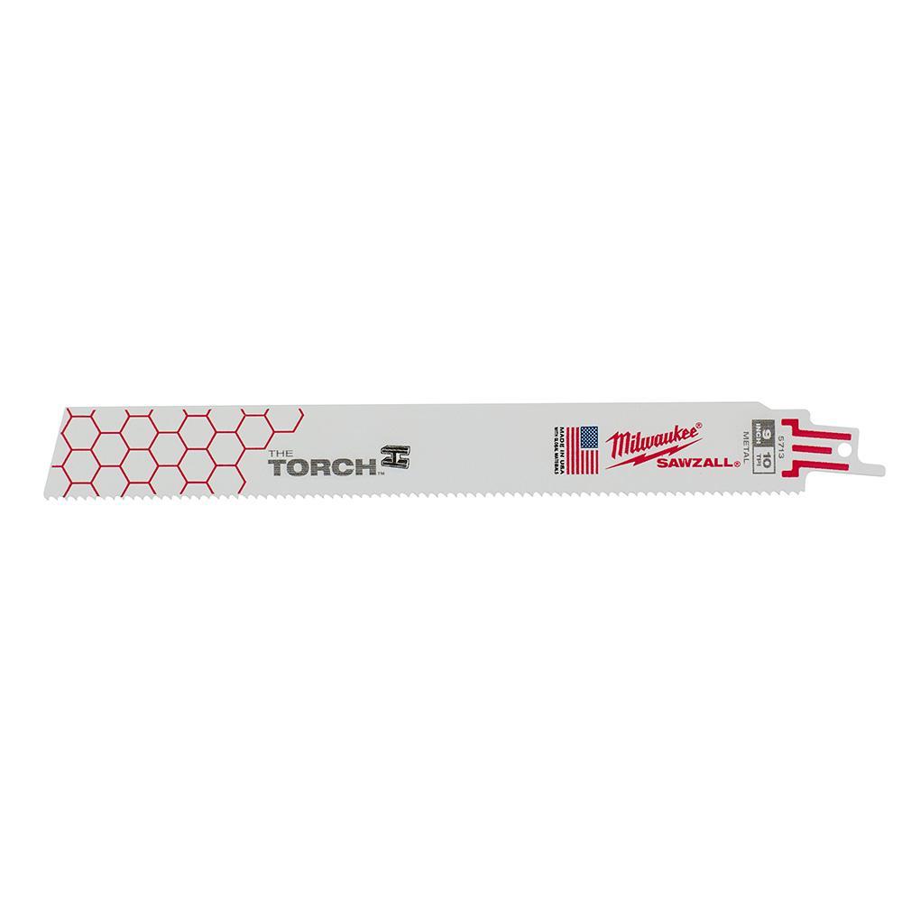 Milwaukee SAWZALL The Torch 48-00-5713 Demolition Straight Back Reciprocating Saw Blade, 9 in L x 1 in W, 10 TPI, Bi-Metal Body, Universal/Toothed Edge Tang - Reciprocating Saw Blades