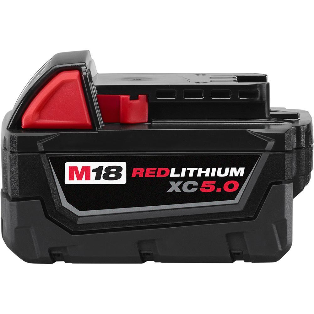 Milwaukee M18 REDLITHIUM 48-11-1850 Rechargeable Cordless Battery Pack, 5 Ah Li-Ion Battery, 18 VDC Charge, For Use With M18 Cordless Power Tool - Cordless Tool Batteries