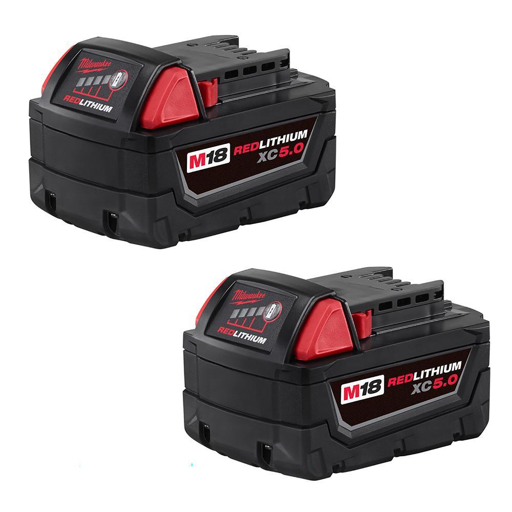 Milwaukee M18 REDLITHIUM 48-11-1852 Rechargeable Cordless Battery Pack, 5 Ah Li-Ion Battery, 18 VDC Charge, For Use With M18 Cordless Power Tool - Cordless Tool Batteries