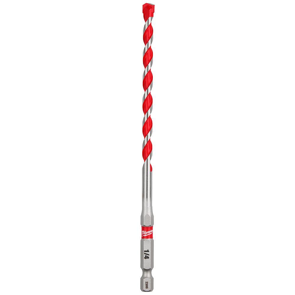 Milwaukee 48-20-9011 SHOCKWAVE Single Ended Hammer Drill Bit, 1/4 in Drill Bit, 1/4 in Hex Shank, 4 in D Cutting, Carbide Cutting Edge, 6 in OAL - Hammer Drill Bits