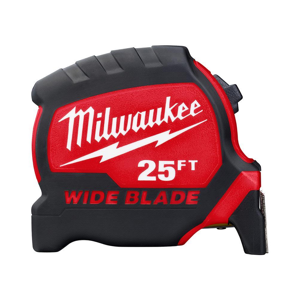 Milwaukee 48-22-0225 Magnetic Wide Measuring Tape With Belt Clip, 25 ft L x 1-5/16 in W Blade, Steel Blade, 1/16 in, 1/8 in, 1/4 in, 1/2 in, 1 ft Graduation - Measuring Tapes