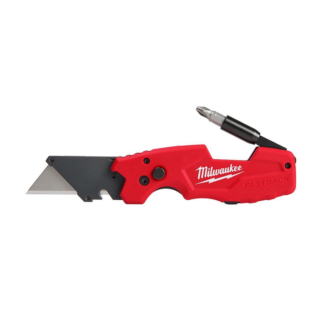 Milwaukee 48-22-1505 FASTBACK 6-In-1 Retractable Folding Utility Knife, Bi-Metal Straight Edge Blade, 2.4 in L Blade, Lock Opening - Pocket & Folding Knives