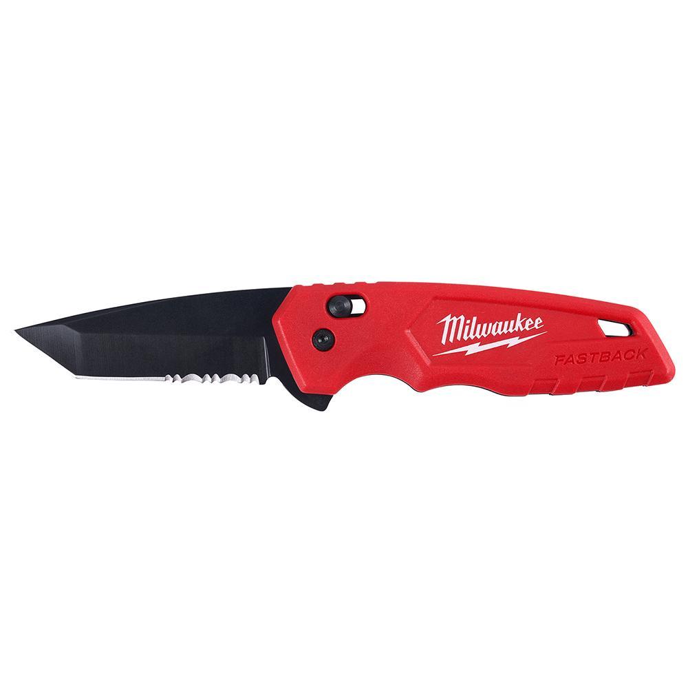 Milwaukee FASTBACK 48-22-1530 Spring Assisted Folding Knife, Stainless Steel Tanto Blade, Serrated Edge, Slide-Lock Opening - Pocket & Folding Knives