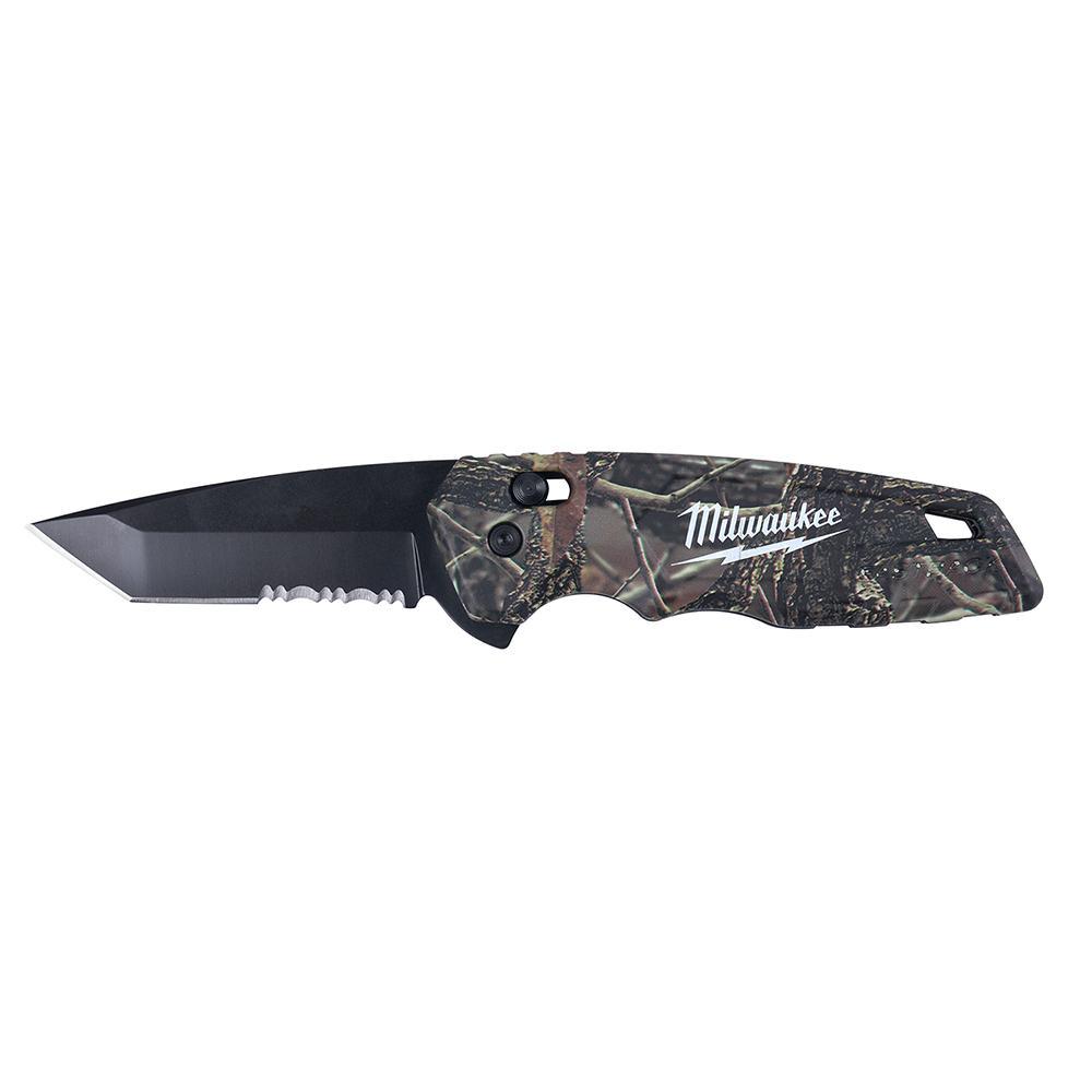 Milwaukee FASTBACK 48-22-1535 Spring Assisted Folding Knife, Stainless Steel Tanto Blade, Serrated Edge, Slide-Lock Opening - Pocket & Folding Knives