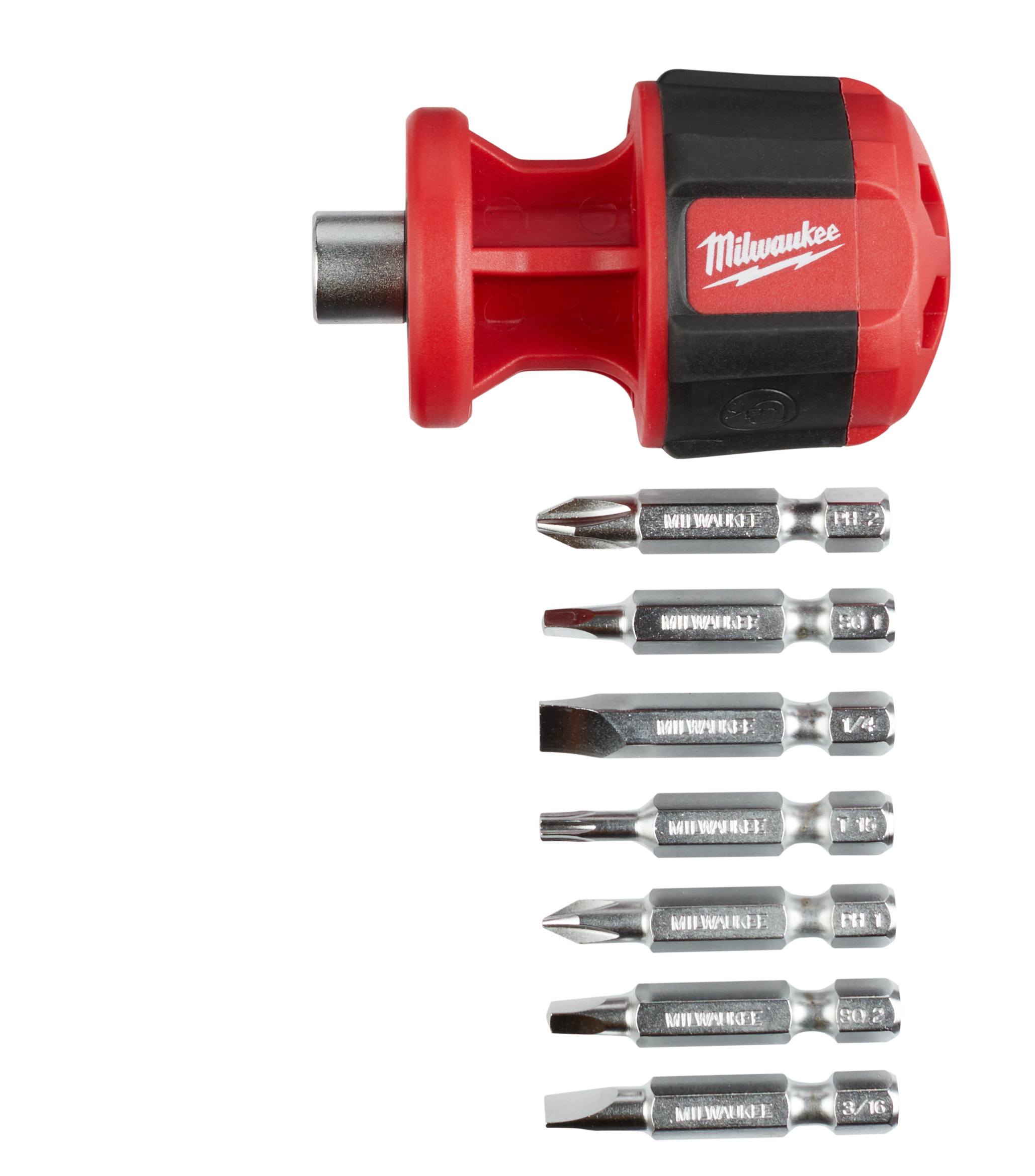Milwaukee 48-22-2130 8-in-1 Compact General Purpose Multi-Bit Screwdriver, 8 Pieces, Phillips/Slotted/Square/Torx Point, Ergonomic Handle, Steel - Bit Screwdrivers