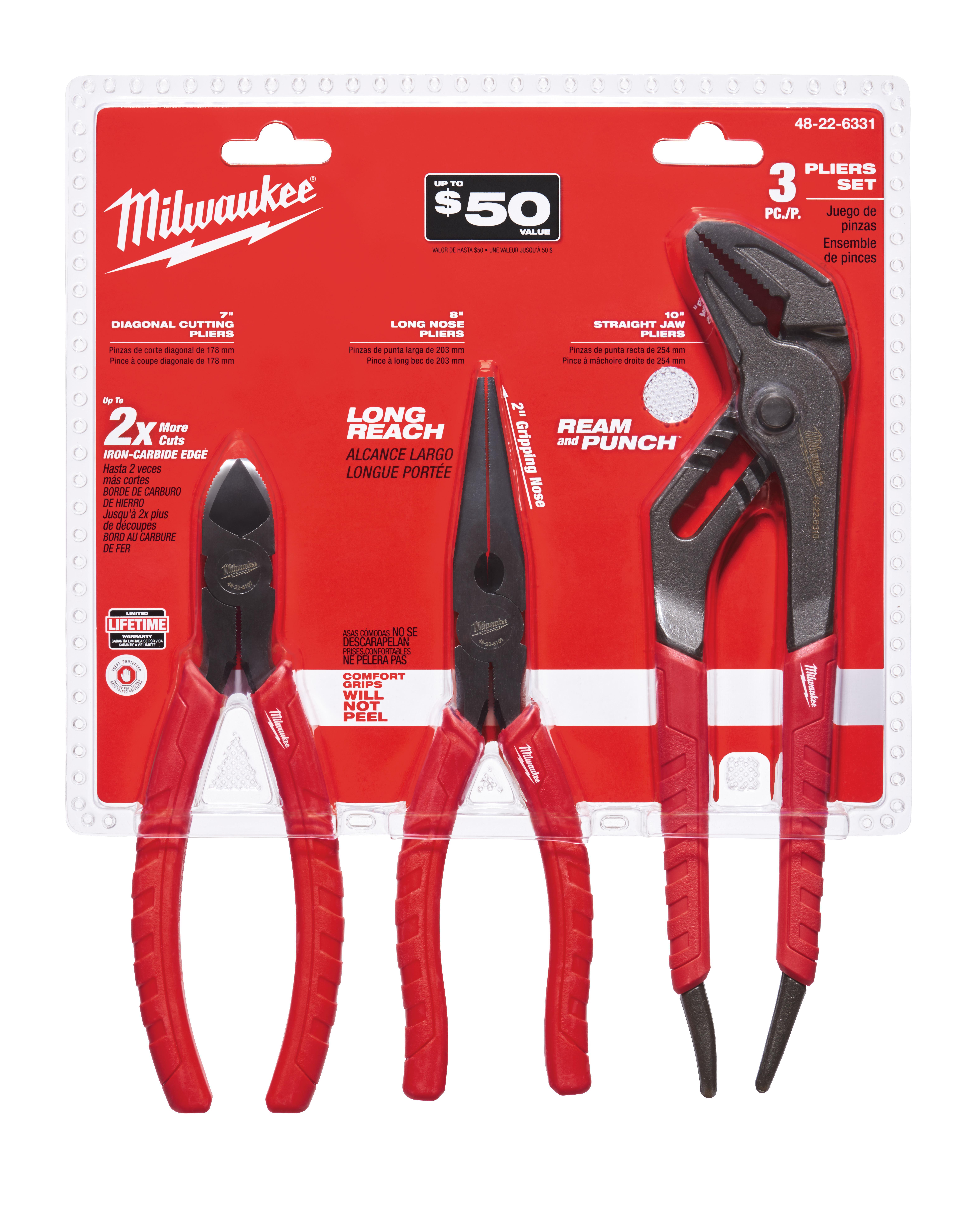 Milwaukee 48-22-6331 Plier Kit With Fixed Pocket, 3 Pieces - Pliers Sets