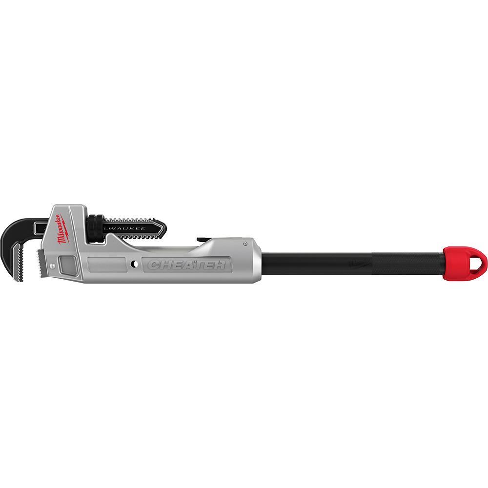 Milwaukee CHEATER 48-22-7318 Adaptable Pipe Wrench, 11 in or 18 to 24 in Pipe, 17.13 in OAL, Overbite Jaw, Red/Silver Aluminum Handle - Straight Pipe Wrenches