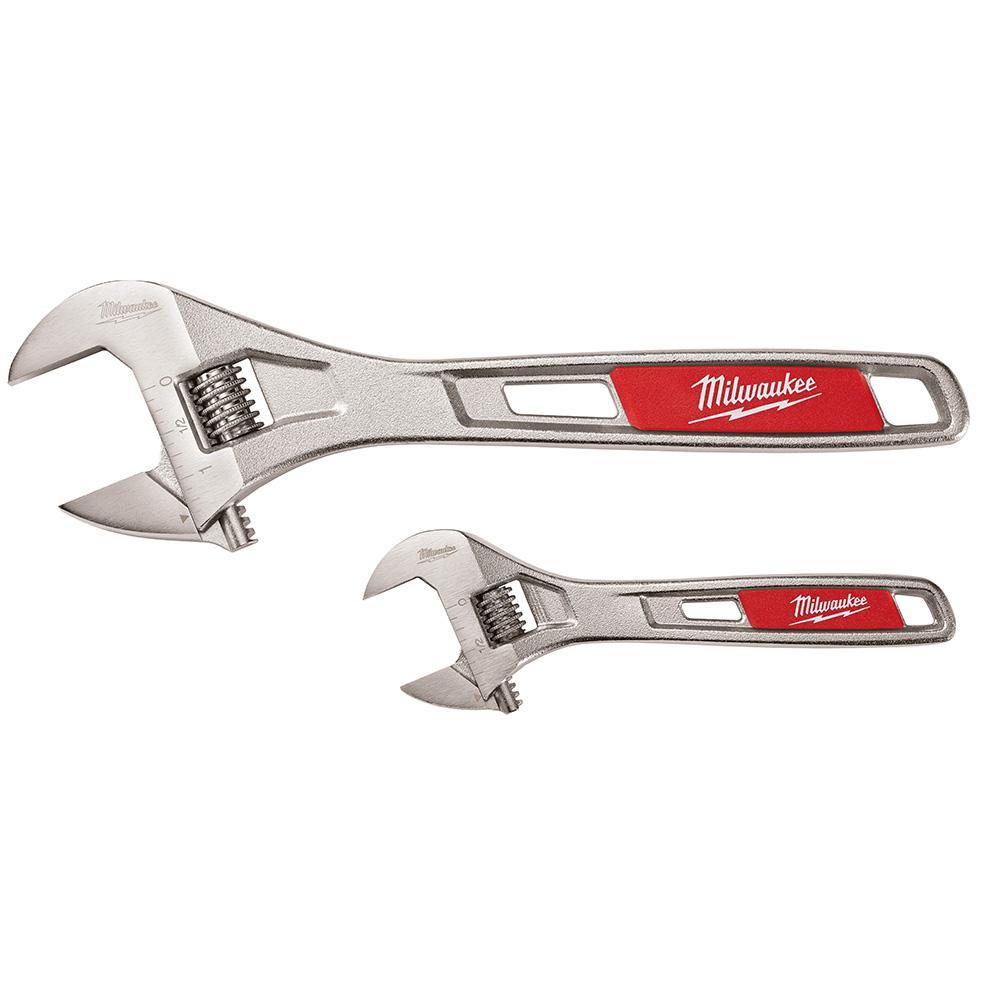 Milwaukee 48-22-7400 Adjustable Wrench Set, 2 Pieces, 6 in, 10 in, Polished Chrome - Wrench Sets