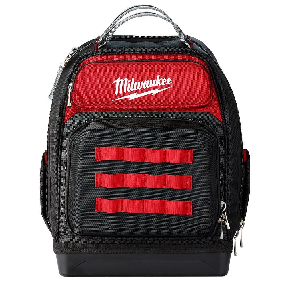 Milwaukee 48-22-8201 Zipper Ultimate Jobsite Tool Backpack, 1680D Ballistic Nylon, Black/Red - Tool Bags & Totes