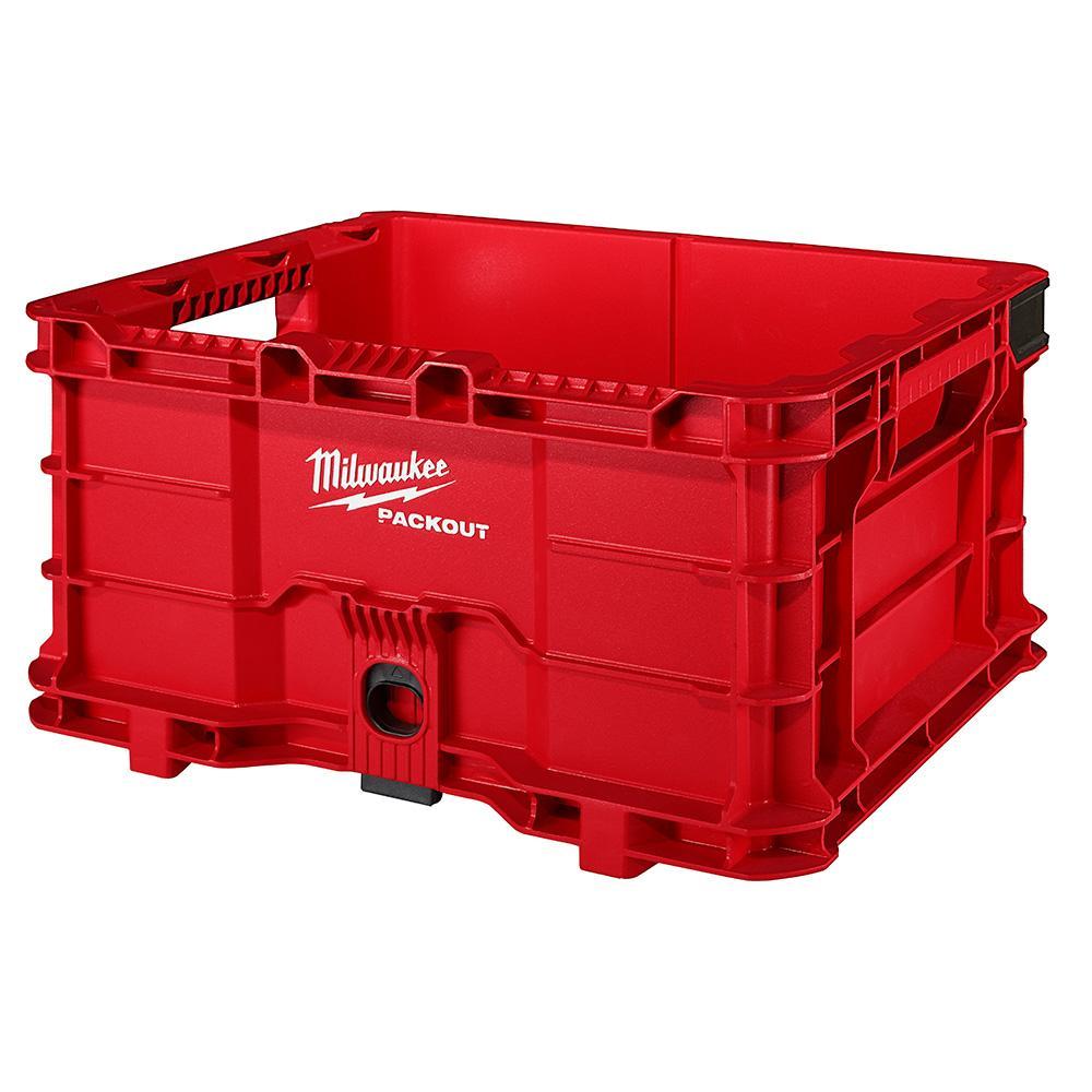 Milwaukee PACKOUT 48-22-8440 Hang/Stack Crate, 9.9 in H x 18.6 in W x 15.4 in D, Plastic, Red - Bucket Bags & Tool Organizers