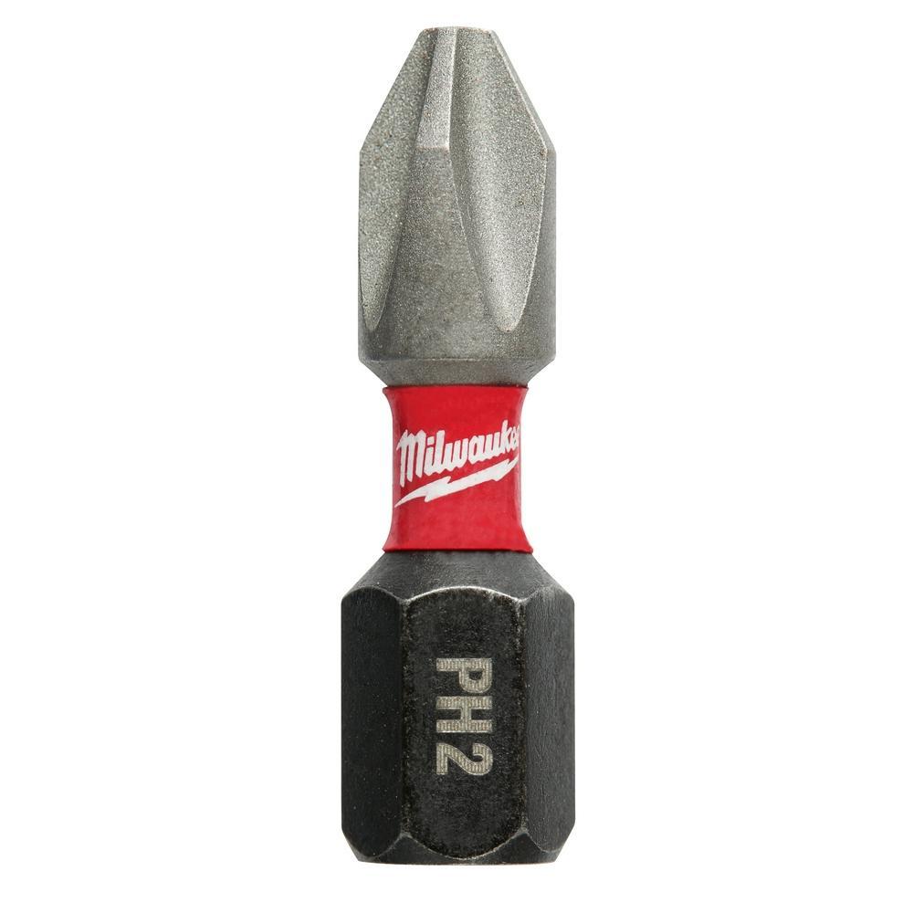Milwaukee SHOCKWAVE Impact Duty 48-32-4604 25-Piece Impact Insert Bit, #2 Phillips Point, 1 in OAL, 1/4 in, Proprietary Steel - Impact Driver Bits
