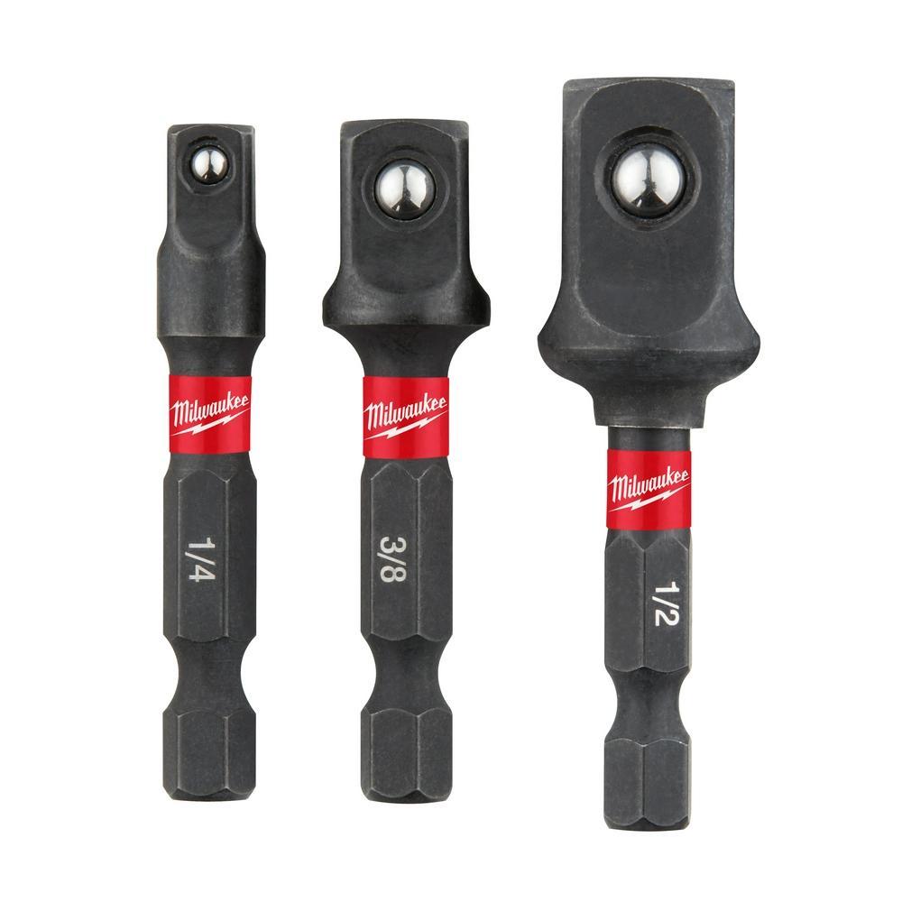 Milwaukee SHOCKWAVE 48-32-5033 3-Piece Hex Shank Socket Adapter Set, 1/4 in Male Drive, 1/4 in Female Drive, Steel - Socket Adapters & Universal Joints