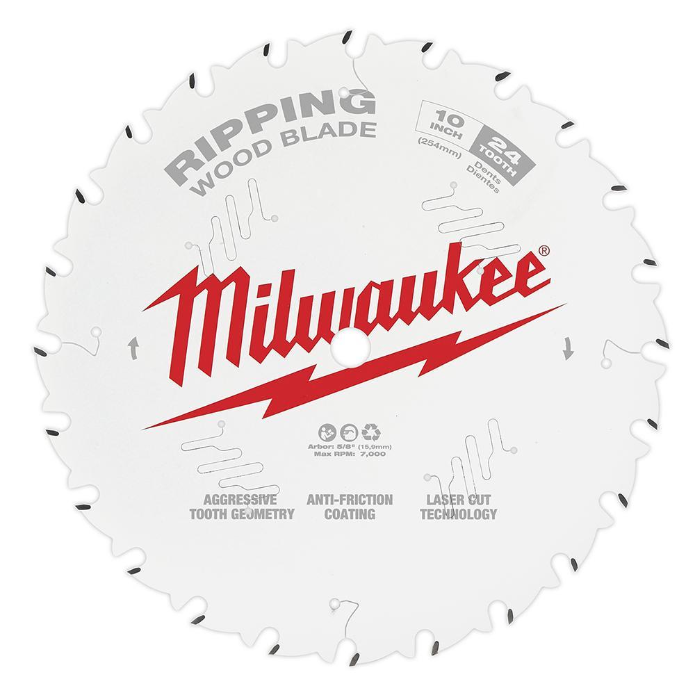 Milwaukee 48-40-1020 Ripping Thin Kerf Circular Saw Blade, 10 in Dia x 1.05 in THK, 5/8 in Arbor, Carbide Blade, 24 Teeth - Circular Saw Blades