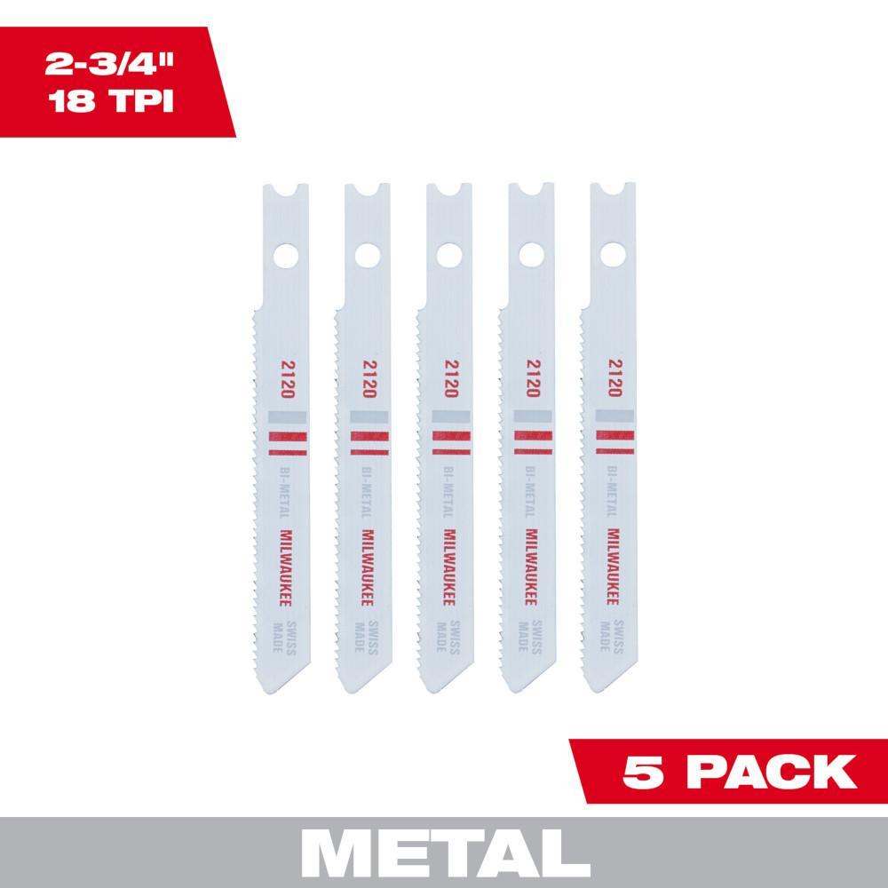Milwaukee 48-42-2120 Jig Saw Blade, 2-3/4 in L x 9/32 in W, 18 TPI, Bi-Metal Cutting Edge, Bi-Metal Body - Jig Saw Blades
