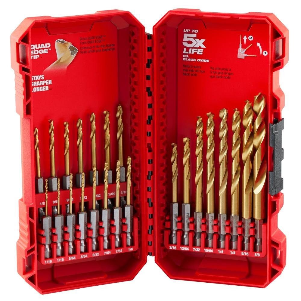 Milwaukee SHOCKWAVE RED HELIX 48-89-4631 Impact Duty Drill Bit Kit, 23 Pieces, For Use With All Drill, HSS, Titanium Coated - Drill Bit Sets