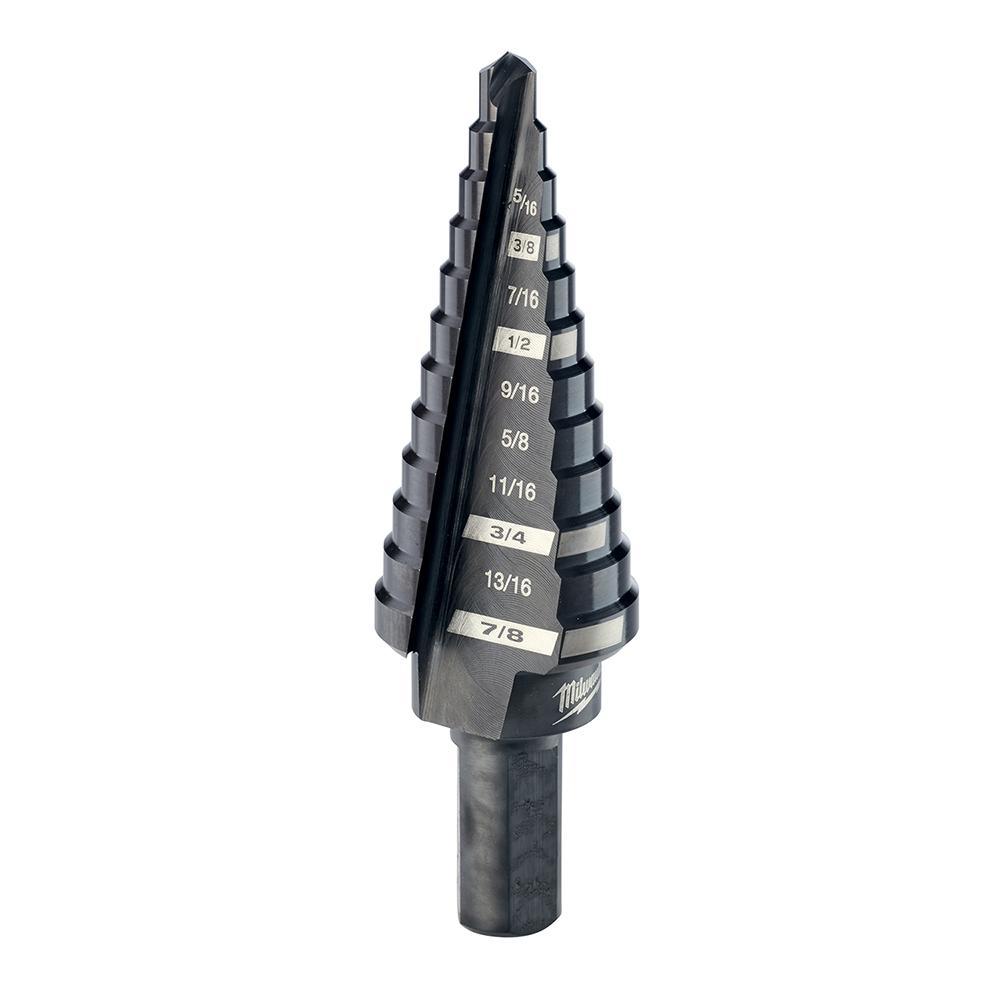 Milwaukee 48-89-9204 Step Drill Bit, 3/16 in Dia Min Hole, 7/8 in Dia Max Hole, 12 Steps, HSS, 12 Hole Sizes, 3/8 in Shank - Step Drill Bits