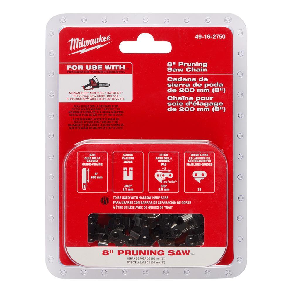 Milwaukee 49-16-2750 Pruning Saw Guide Bar, 8 in L, 0.043 in, 3/8 in Pitch, Steel - Chain Saw Chains & Bars
