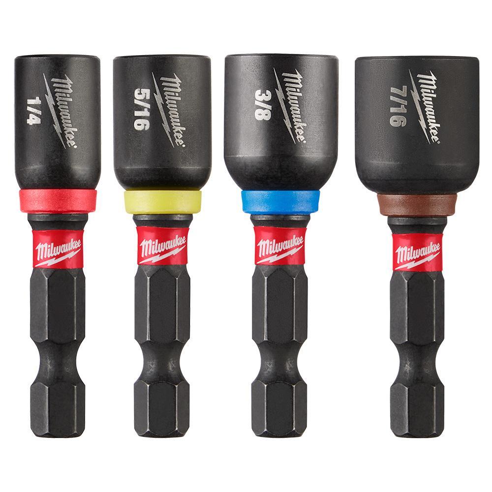 Milwaukee SHOCKWAVE 49-66-4562 4-Piece Magnetic Nut Driver Set, 1/4 in, 5/16 in, 3/8 in, 7/16 in Drive, Proprietary Steel, 1/4 in Hex - Nut Setters & Bit Holders