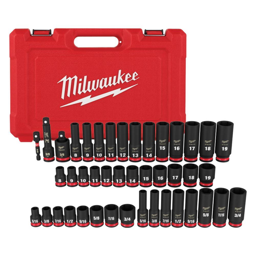 Milwaukee SHOCKWAVE Impact Duty 49-66-7009 Deep Socket Set, ASME Specified, 6 Points, 3/8 in Drive, 43 Pieces, Hex, Case Container - Socket Sets