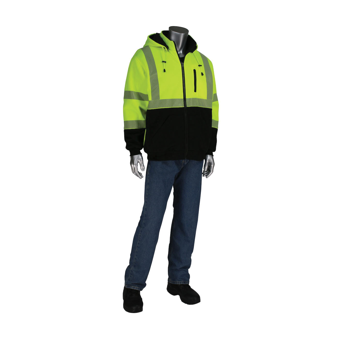 PIP 323-1400S-LY/XL Reversible Sweatshirt With Black Bottom, XL, Hi-Vis Yellow, 10 oz Polyester Fleece/Nylon/Polyfil, 26 in L - Shirts