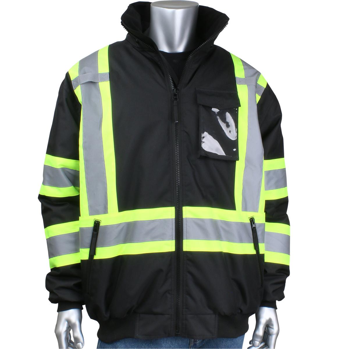 PIP 331-1745-BK/L 331-1745 High Visibility Bomber Jacket, L, Black, Polyester, Resists: Water, ANSI Type O Class 1 - Cold Protection Jackets & Coats