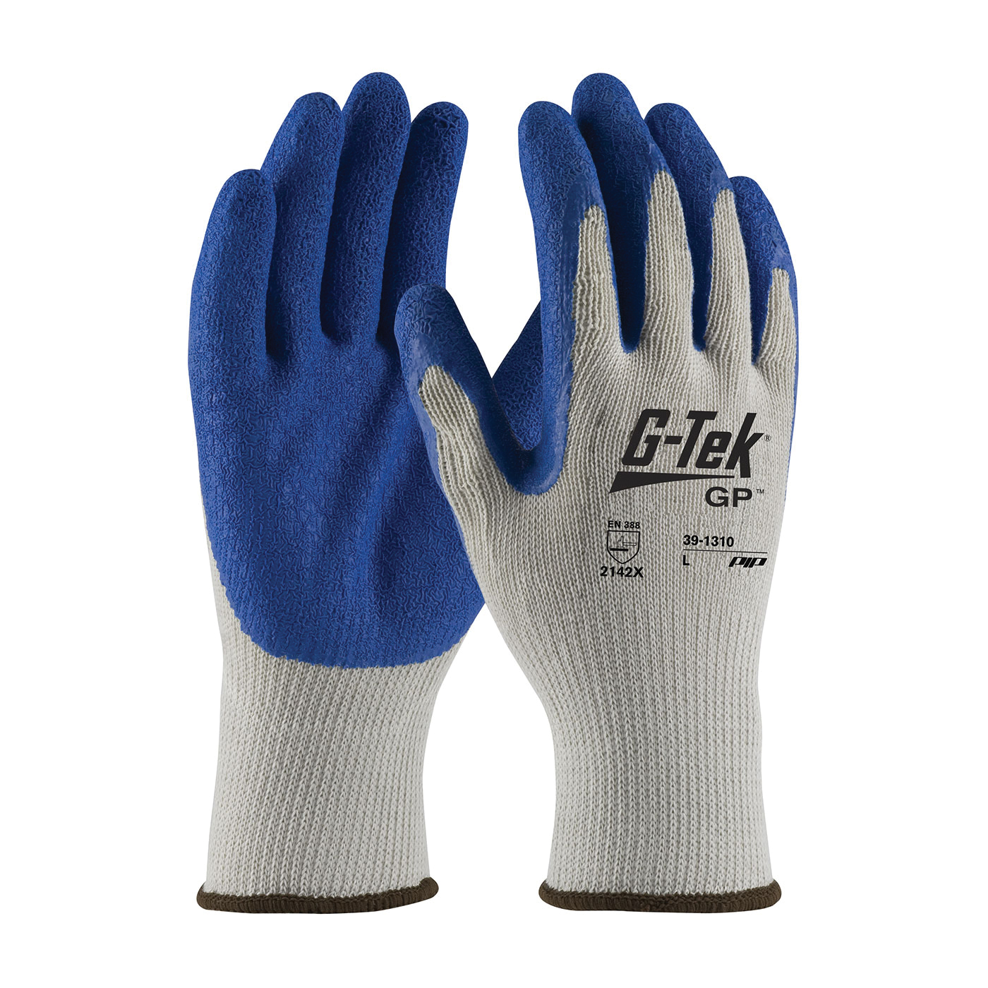 PIP 39-1310/S 39-1310 Economy Grade General Purpose Gloves, Coated, Seamless Style, Latex Palm, 10 ga Cotton/Polyester, Blue/Gray, Continuous Knit Wrist Cuff, Resists: Abrasion, Cut, Puncture and Tear, Cotton/Polyester Lining - General Purpose Work Gloves