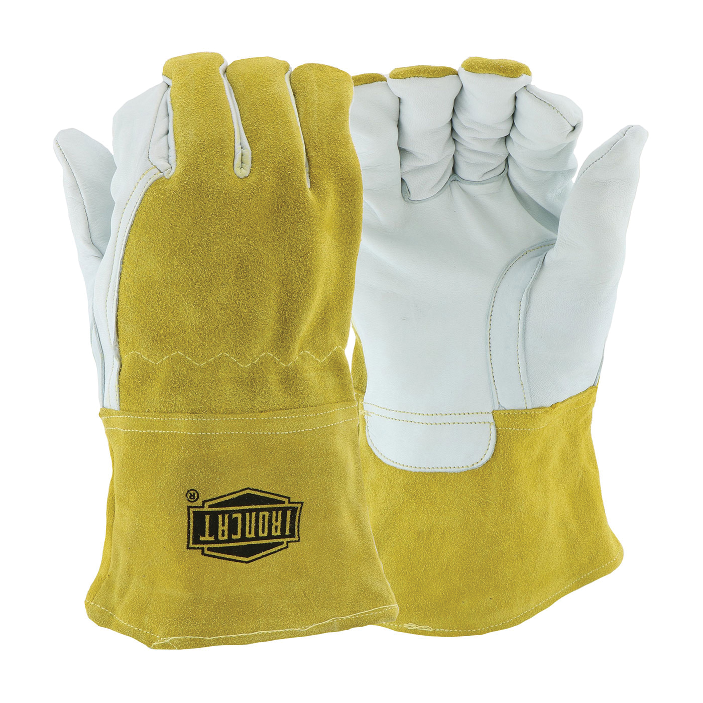 PIP 6143/XL Welding Gloves, XL, Grain Goatskin Leather/Split Cowhide Leather Back/Kevlar Thread, Off-White, Fleece Lining, Gauntlet Cuff, 11-3/4 in L - Welding Gloves