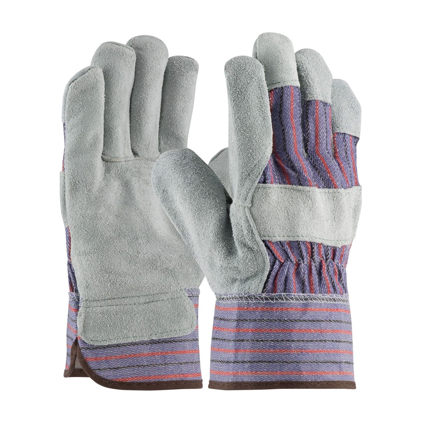 PIP 85-7500SC Economy Grade Gloves, Gunn Cut, Wing Thumb Style, Split Cowhide Leather Palm, Canvas/Nylon/Split Cowhide Leather, Black/Blue/Gray/Red, Stretched Safety Cuff, Resists: Abrasion and Water, Cotton Lining - General Purpose Work Gloves