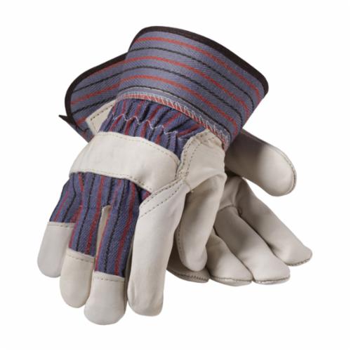 PIP 87-1563/XXL Standard Grade General Purpose Gloves, Leather Palm, Gunn Cut with Wing Thumb Style, 2XL, Top Grain Cowhide Leather Palm, 75% Cowhide Leather/25% Cotton, Black/Blue/Red, Rubberized Safety Cuff, Uncoated Coating, Resists: Abrasion - General Purpose Work Gloves