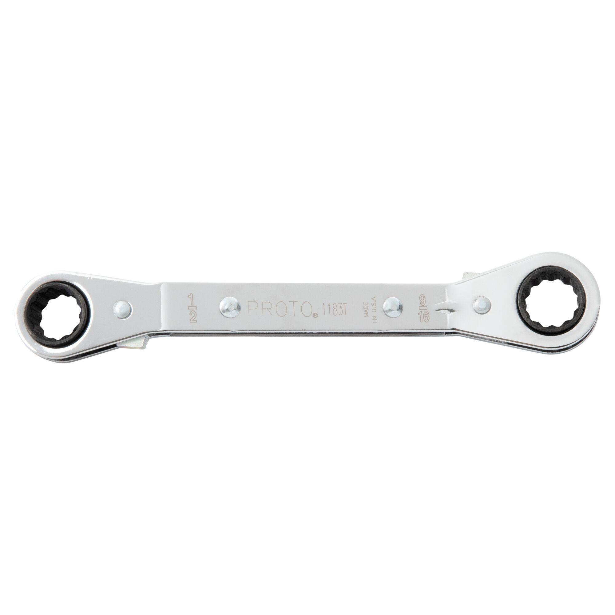 Proto J1183T Reversible Box End Wrench, Imperial, 1/2 x 9/16 in Wrench, 12 Points, 25 deg Offset, 6-1/2 in OAL, Alloy Steel, Full Polished - Box End Wrenches