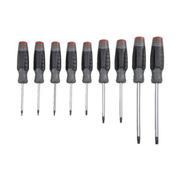 Proto J1209ST Screwdriver Set, 9 Pieces, ASME B107.15, Alloy Steel Shank, Polished Chrome/Black Oxide Tipped - Screwdriver Sets