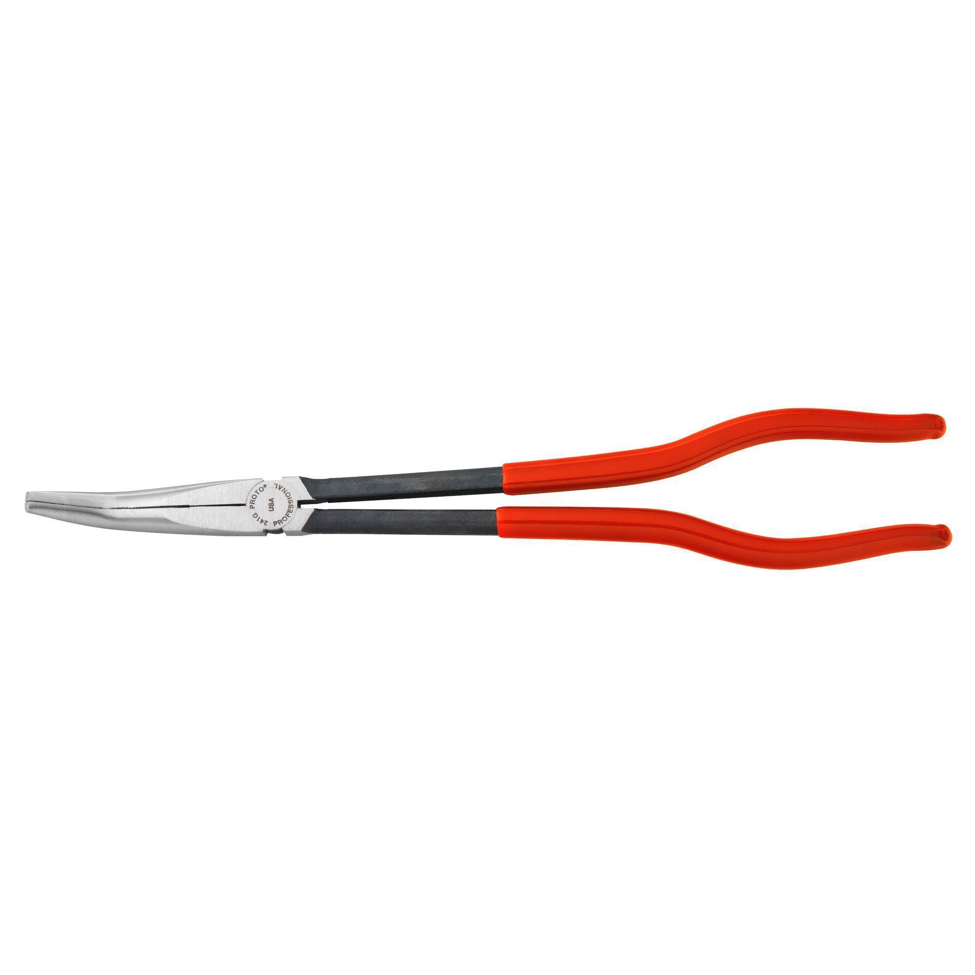 Proto J241G Long Reach Needle Nose Plier, Bent/Smooth Steel Jaw, 2-9/16 in L x 23/32 in W Jaw, 11-3/8 in OAL, 13/32 in W Tip - Long Nose & Needle Nose Pliers