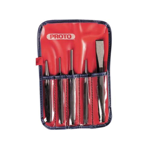 Proto J3 Punch and Chisel Set, Drive Pin/Starting/Cold, 1 5/8 in Chisel, 4 1/8 to 5/8 in Punch, 6-3/4 in OAL, 5 Pieces - Punch & Chisel Sets