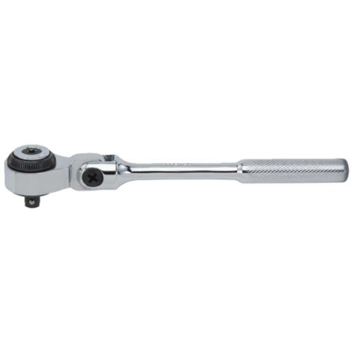 Proto J4757F Flexible Non-Insulated Hand Ratchet, 1/4 in Drive, Round Head, 6-37/64 in OAL, Steel, Full Polished, ASME B107.10M - Ratcheting Socket Wrenches