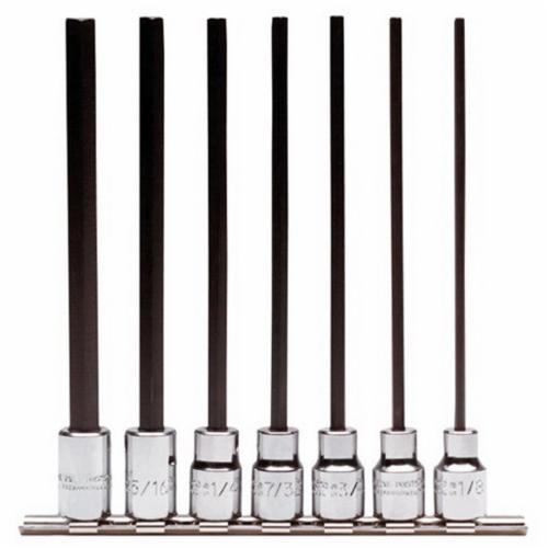 Proto J4990-7XL Extra Long Socket Bit Set, Imperial, 1/8 to 3/8 in Hex, 3/8 in Drive, 7 Pieces, Full Polished - Socket Driver Bit Sets