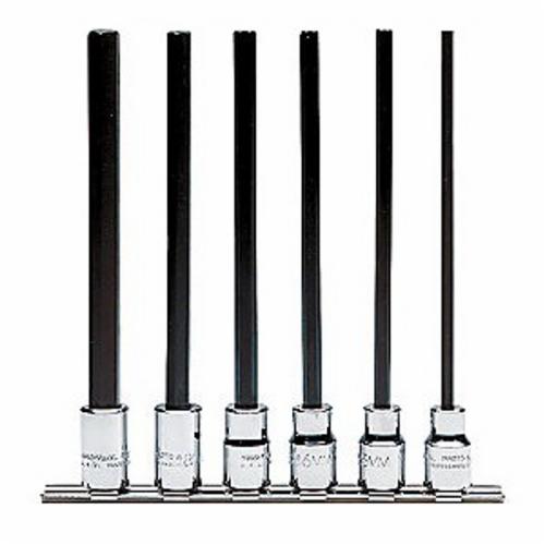 Proto J4990-SMXL Extra Long Socket Bit Set, Metric, 4 to 10 mm Hex, 3/8 in Drive, 6 Pieces, Polished Chrome - Socket Driver Bit Sets