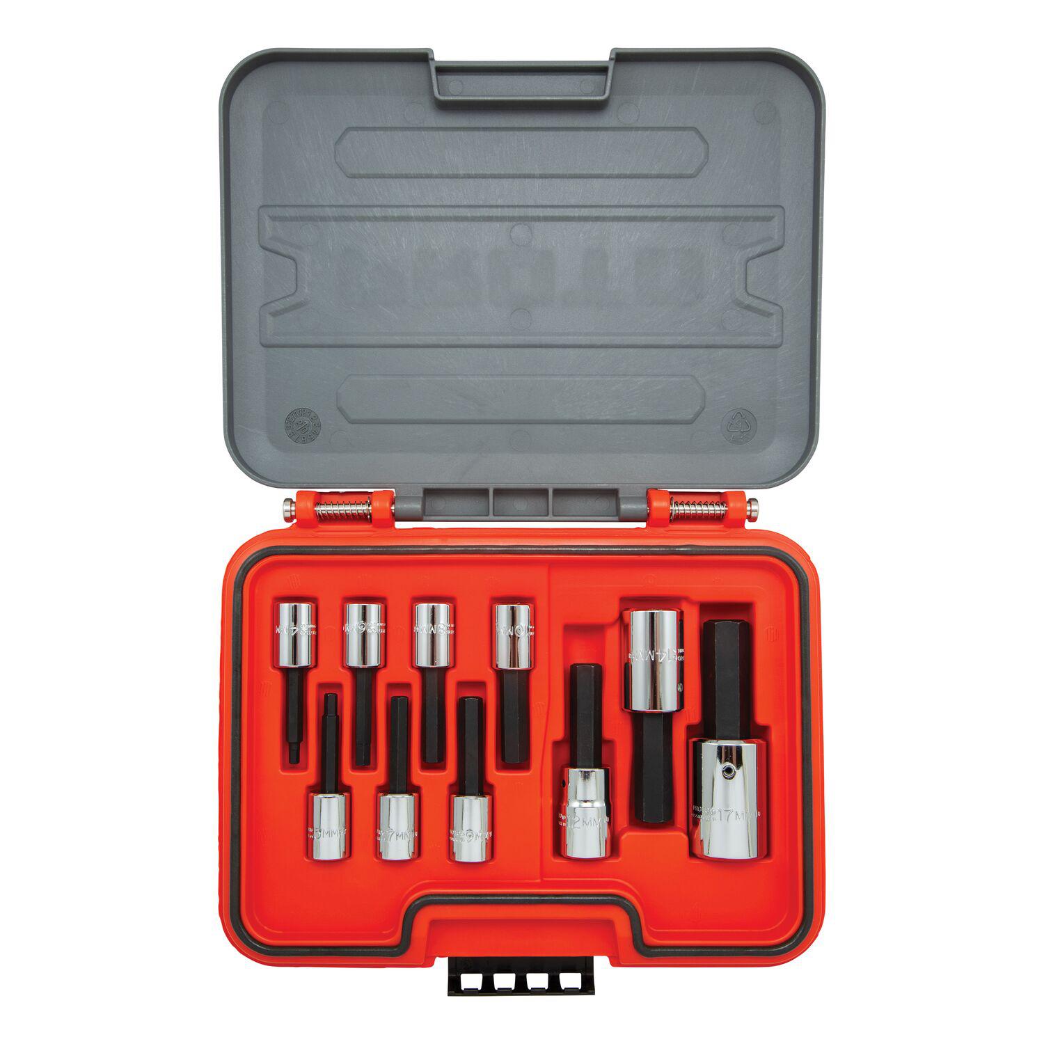 Proto J52210H-TT Hex Bit Set, 3/8 in, 1/2 in Drive, 10 Pieces, Polished Chrome, ASME Specified - Socket Driver Bit Sets