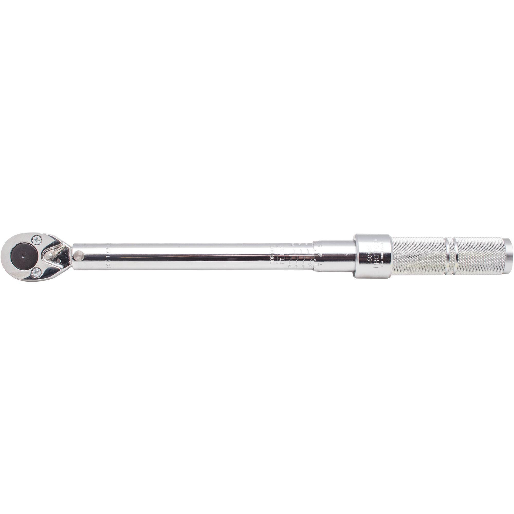 Proto J6006C C Series Micrometer Torque Wrench, 3/8 in Drive, 16 to 80 ft-lb, Ratcheting Head, 0.5 ft-lb Graduation, 15-1/2 in OAL, ASME B107.14M - Micrometer Torque Wrenches