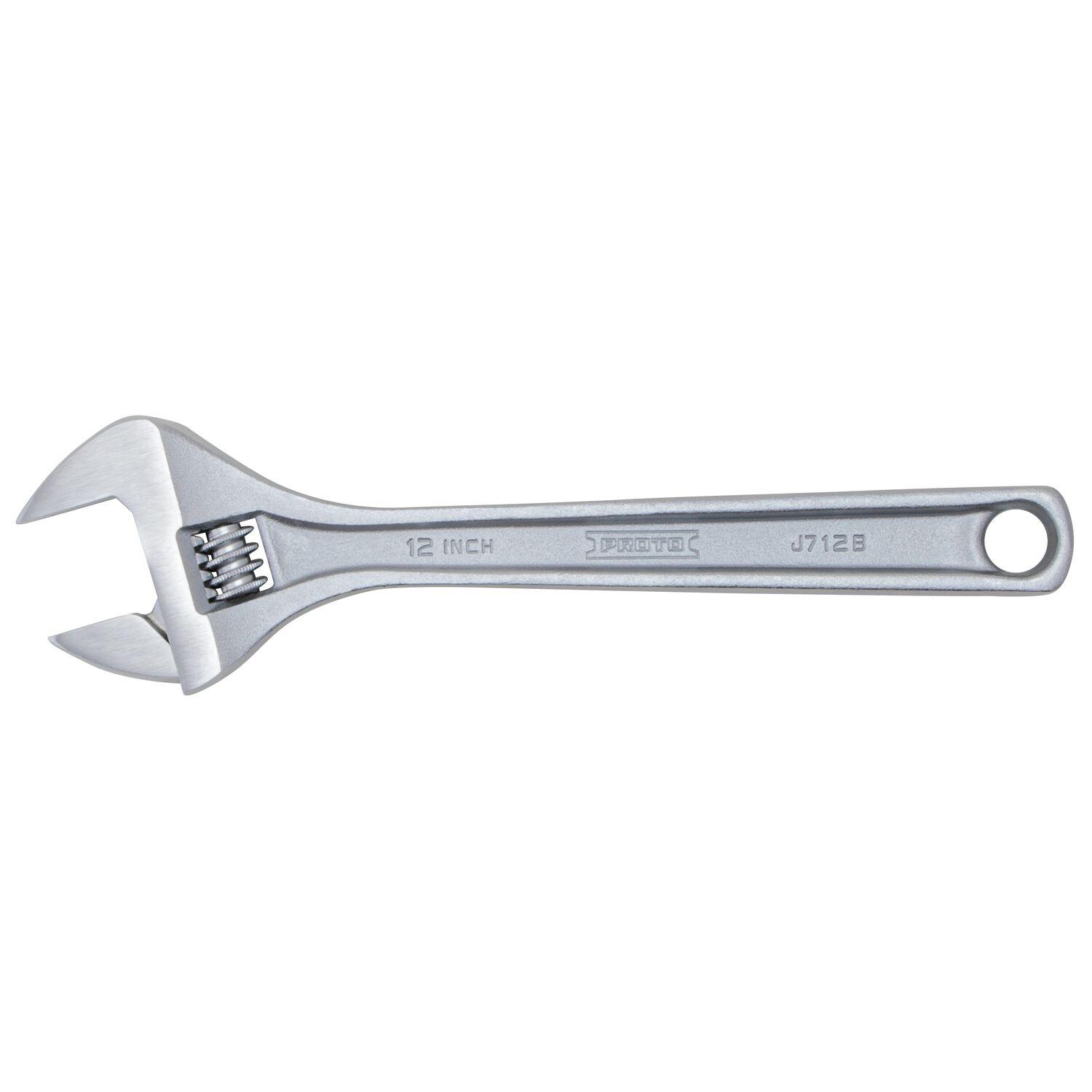 Proto J712B Non-Insulated Standard Wrench, 1-1/2 in Wrench, Polished Chrome, 12-1/8 in OAL, Alloy Steel Jaw, Alloy Steel Body, ASME B107.111, Alloy Steel - Adjustable Wrenches