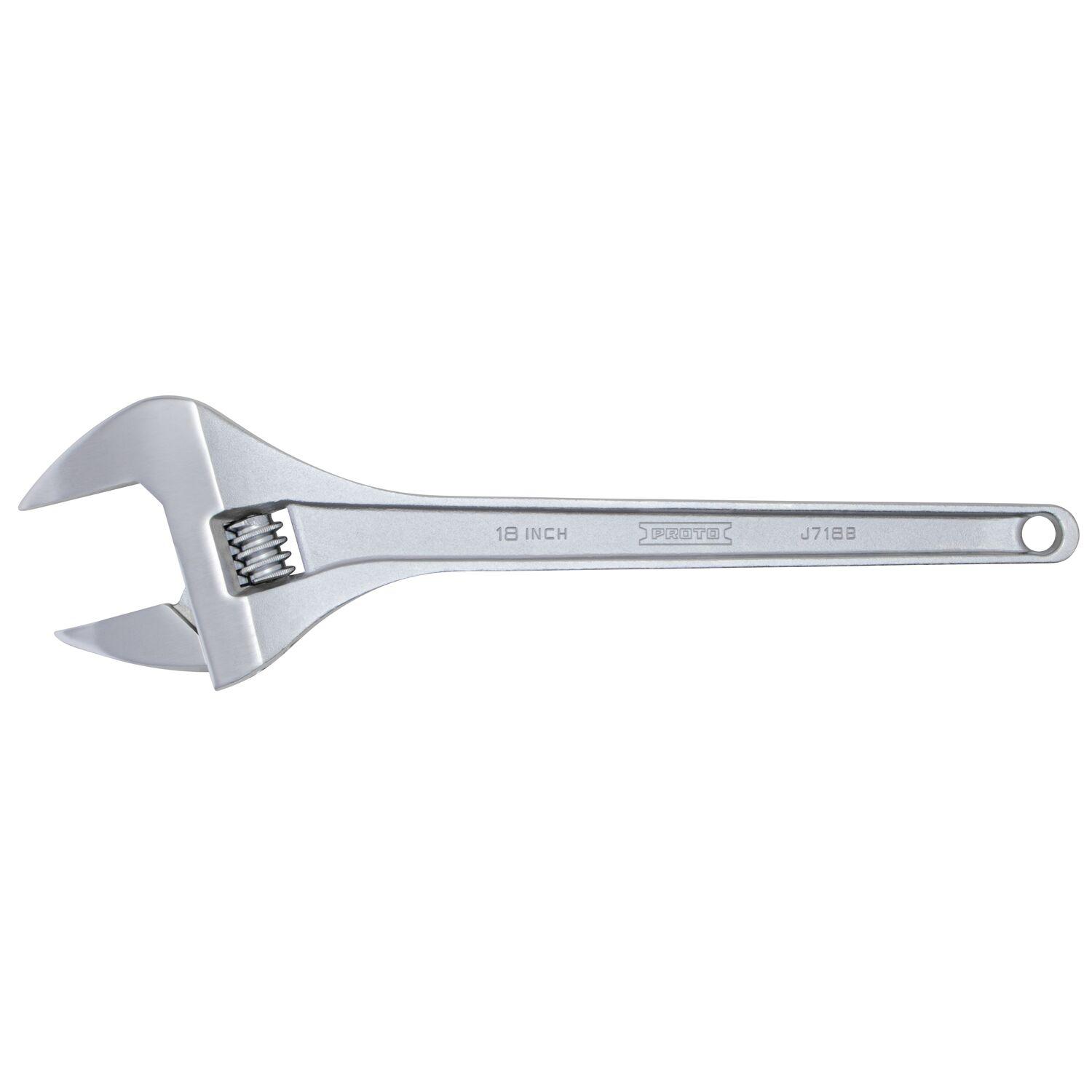 Proto J718B Non-Insulated Standard Wrench, 2-1/16 in Wrench, Polished Chrome, 18-7/32 in OAL, Alloy Steel Jaw, Alloy Steel Body, ASME B107.113, Alloy Steel - Adjustable Wrenches