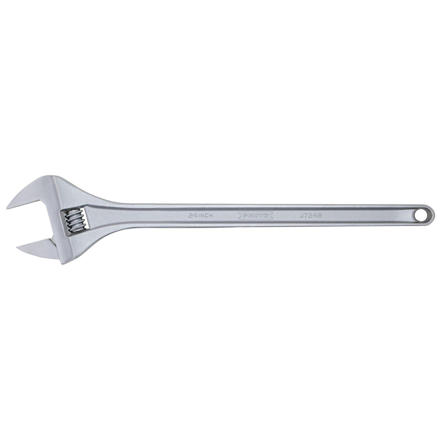 Proto J724B Non-Insulated Standard Wrench, 2-7/16 in Wrench, Polished Chrome, 24-3/16 in OAL, Alloy Steel Jaw, Alloy Steel Body, ASME B107.114, Alloy Steel - Adjustable Wrenches